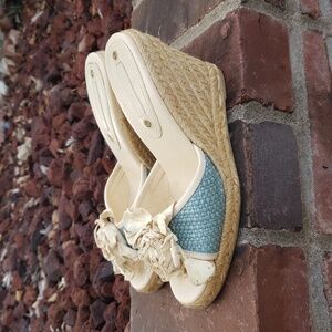 Vintage Celine Womens Espadrille Floral Leather Wedge Sandal Size 36 Luxury Boho